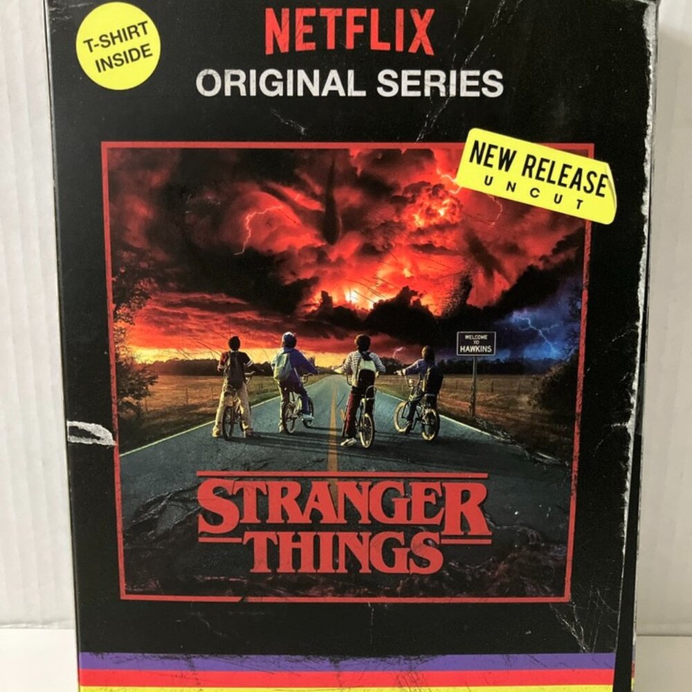 Netflix Men’s Stranger Things Graphic Tee in VHS Box, Black Size MD